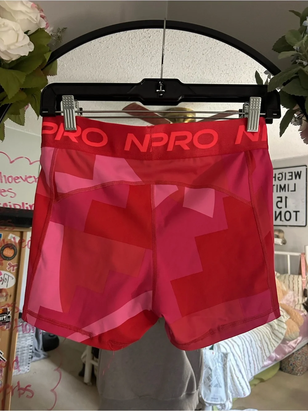 Nike Pro Pink and Red Colorblock Bike Shorts